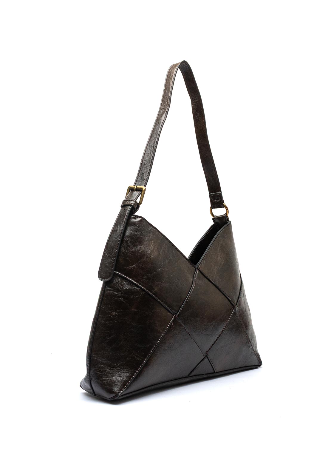 Zen Collection V-Cut Faux Leather Shoulder Bag, Dark Brown