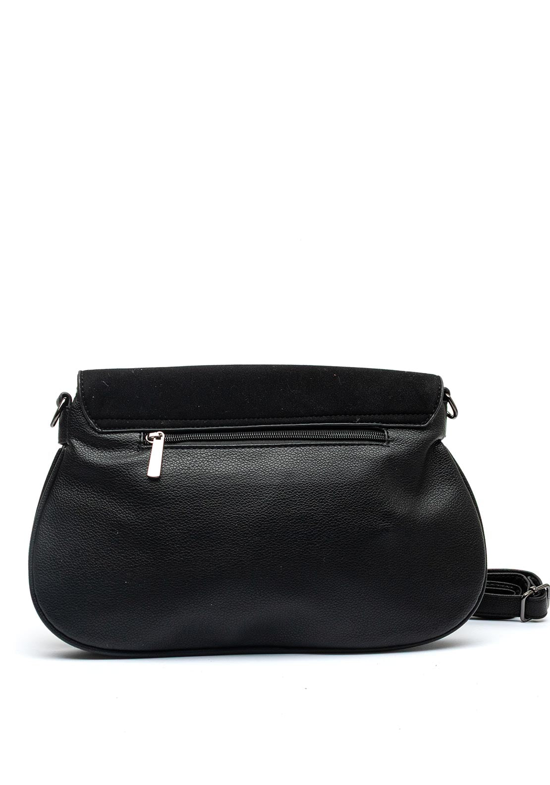 Zen Collection Flap Over Suedette Detail Crossbody Bag, Black