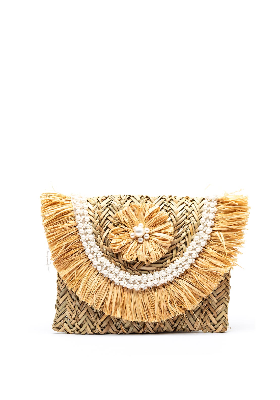 Zen Collection Straw Clutch Bag, Natural Beige