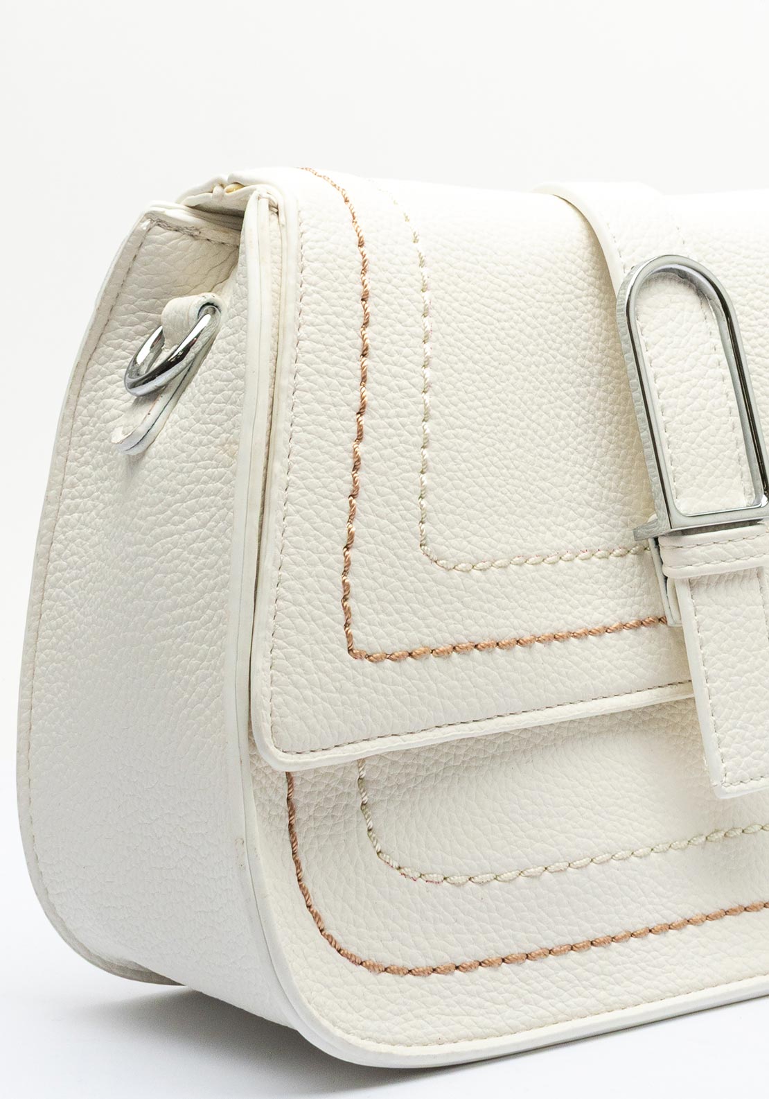 Zen Collection Flap Over Buckle Detail Crossbody Bag, Cream