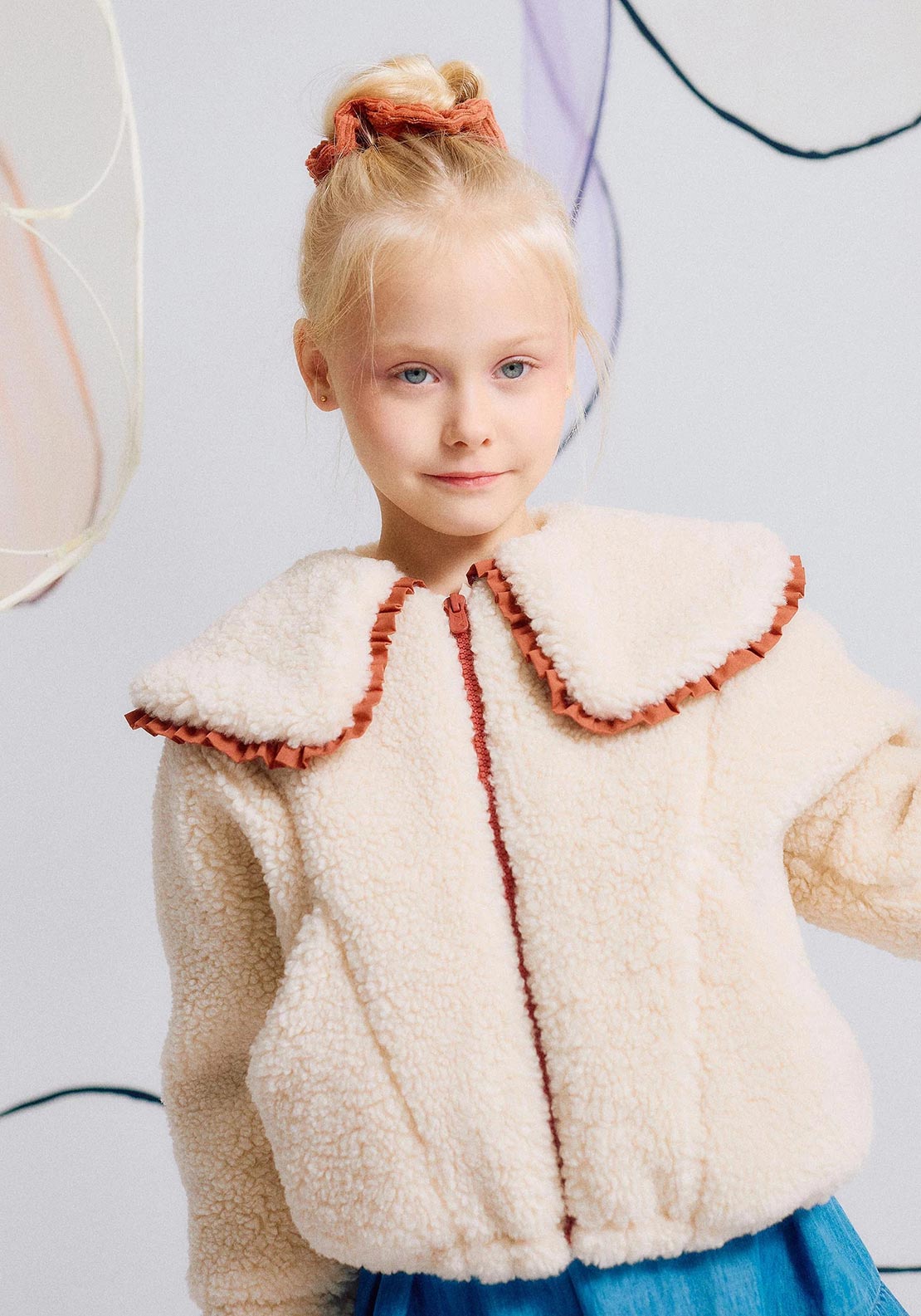 Zippy Girls Collar Sherpa Long Sleeve Jacket, Cream