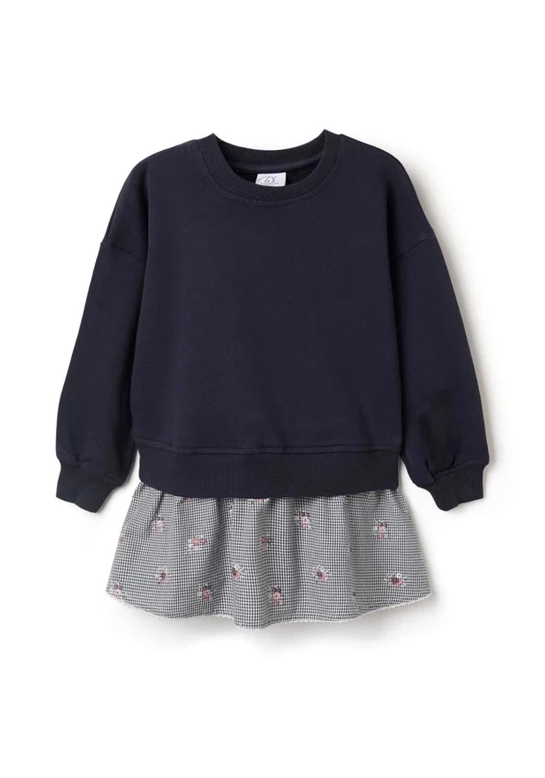 Zippy Girl Gingham Long Sleeve Sweater Dress, Navy