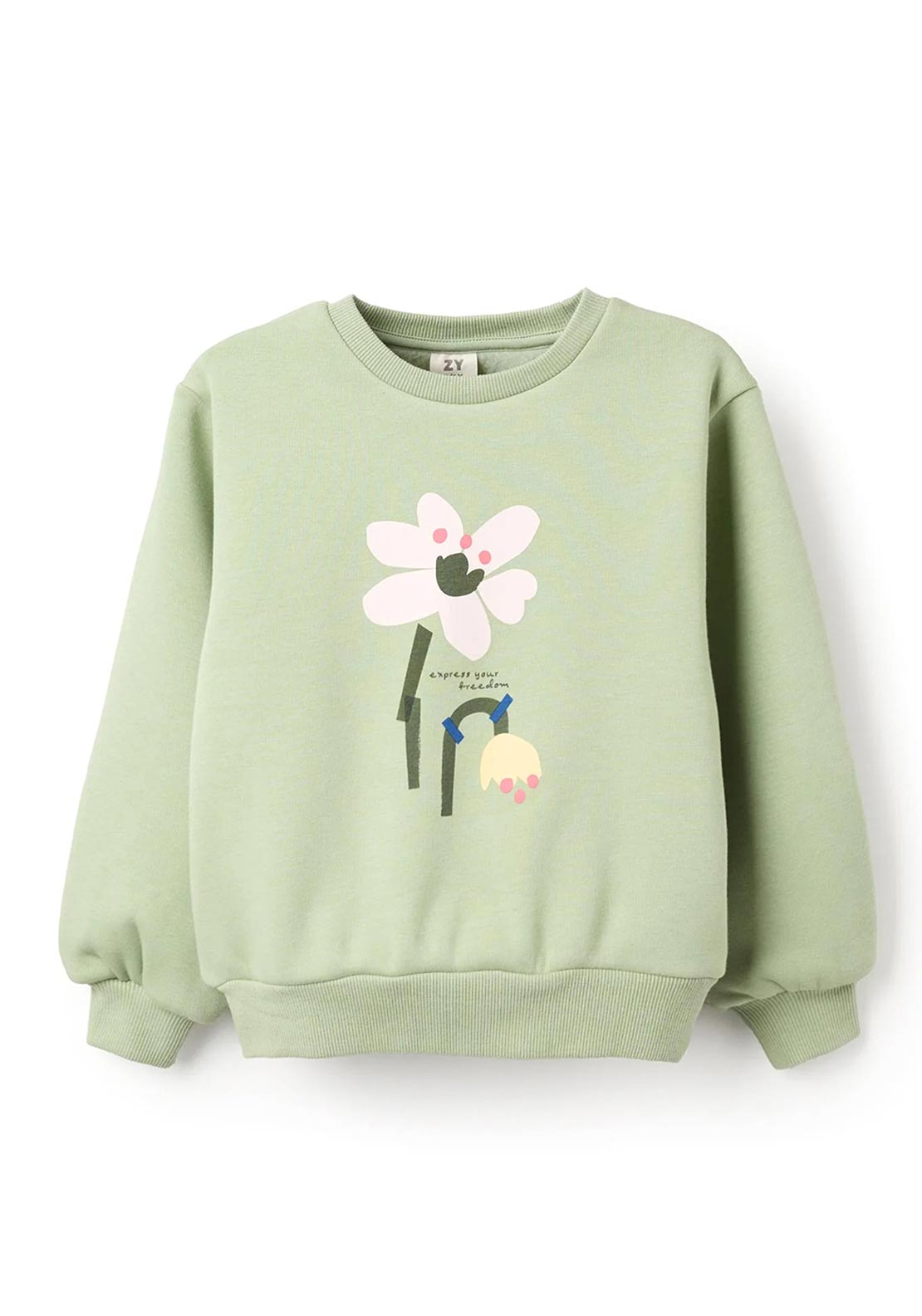 Zippy Girls Floral Print Long Sleeve Sweater, Green