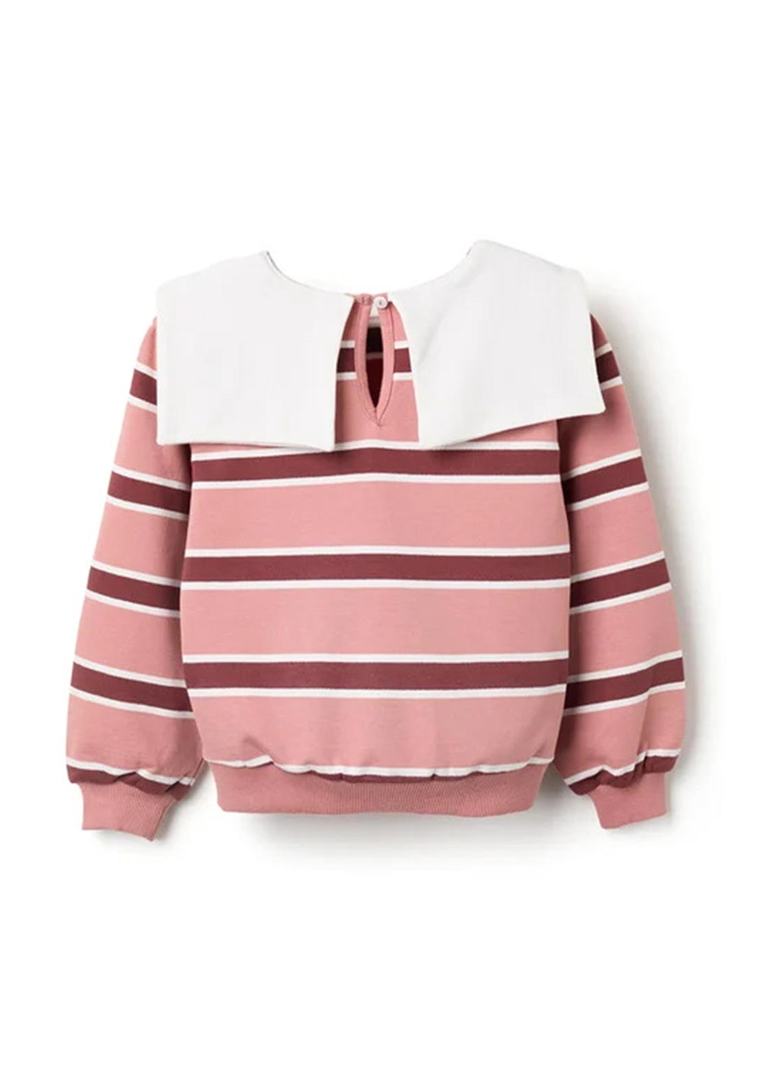 Zippy Girl Bow Collar Striped Sweater, Pink