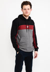 11 Degrees Cut and Sew Panelled Hoodie, Black & Pomegranate