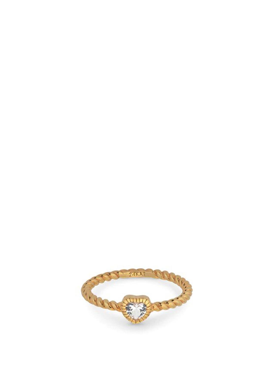 24Kae Heart Shaped Stone Ring, Gold Size 56