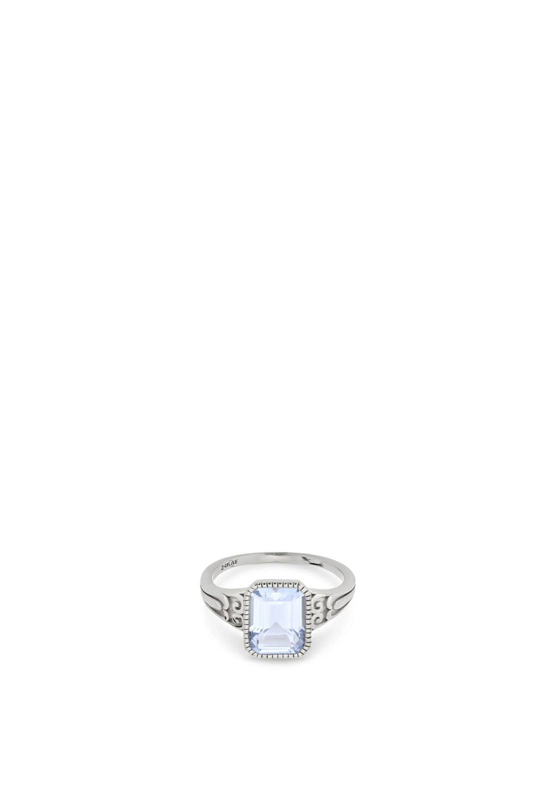24Kae Lilac Octagon Stone Ring, Silver Size 58