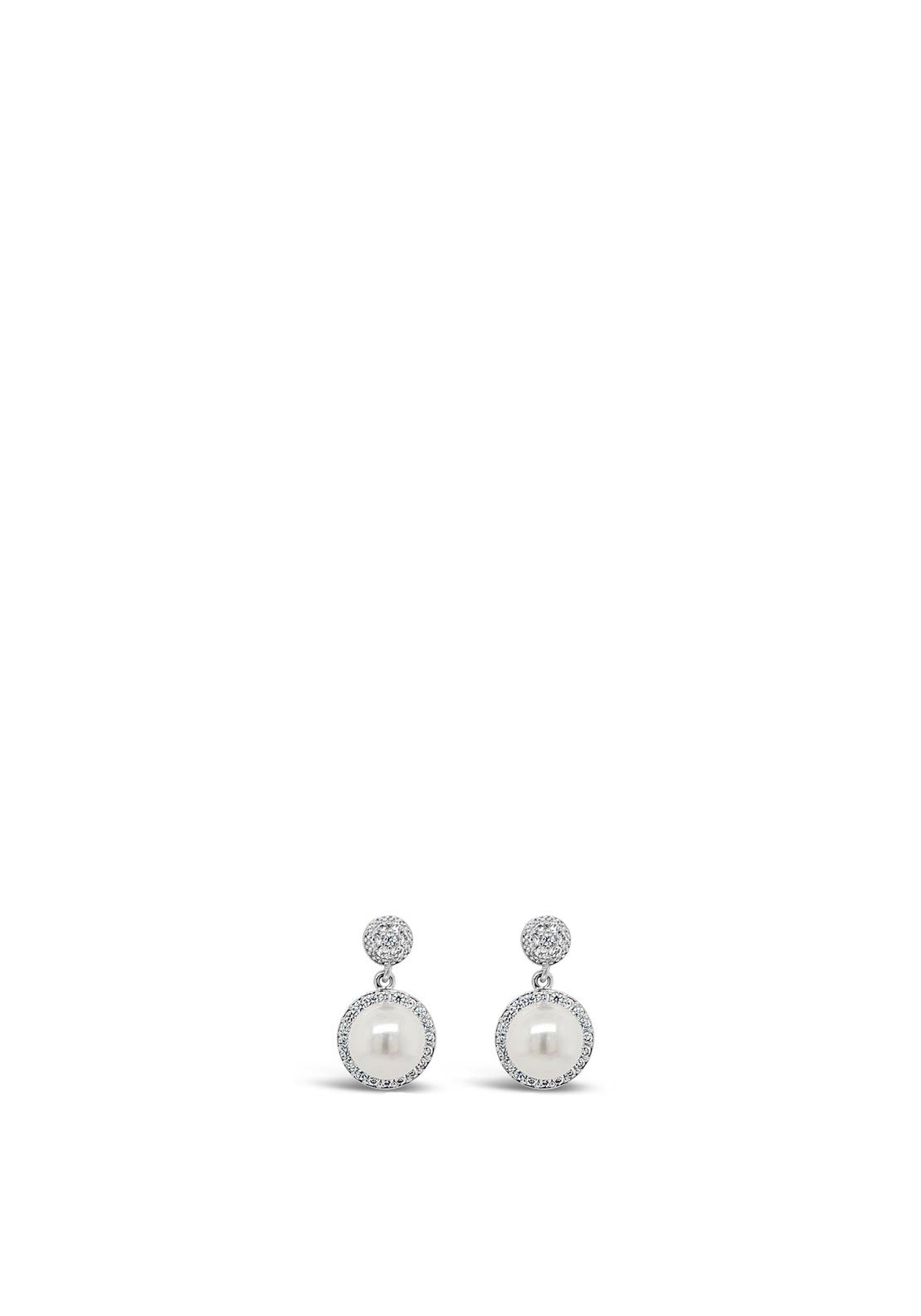 Absolute CZ Pave Drop Pearl Earrings, Silver