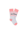 Billieblush Metallic Striped Logo Socks, Silver & Pink
