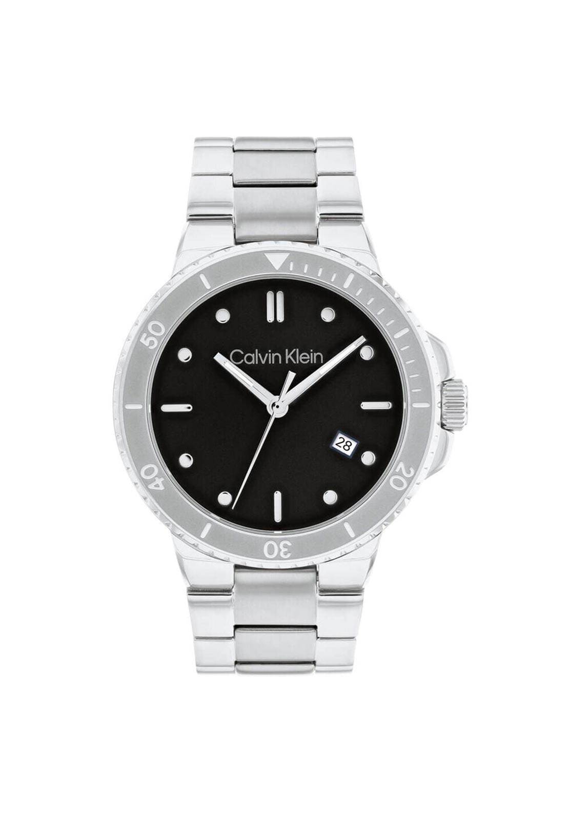 Calvin Klein Mens Black Dial Watch, Silver