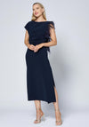 Caroline Kilkenny Trish Feather Shoulder Maxi Dress, Navy