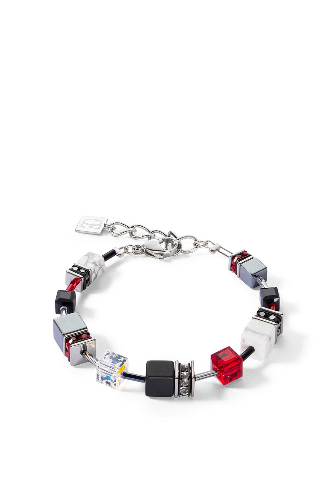 Coeur De Lion Iconic Precious Geocube Bracelet, Silver & Red