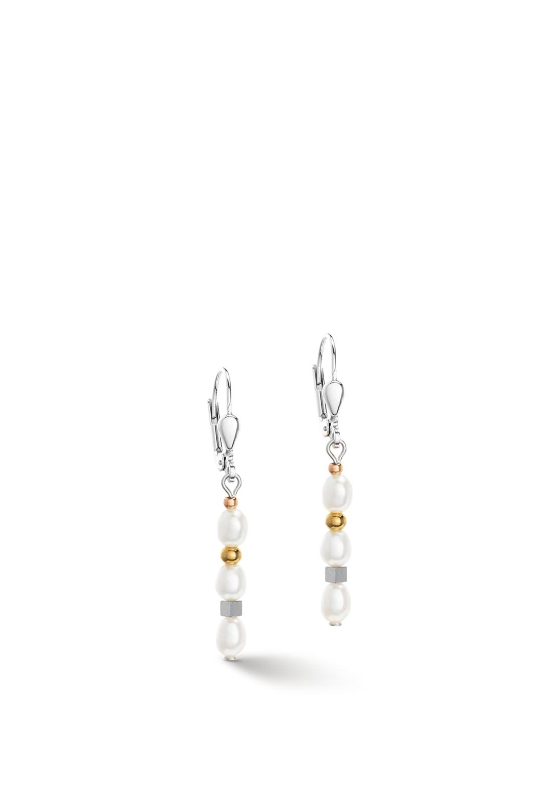 Coeur De Lion Cube Trilogy & Oval Pearl Earrings, Silver