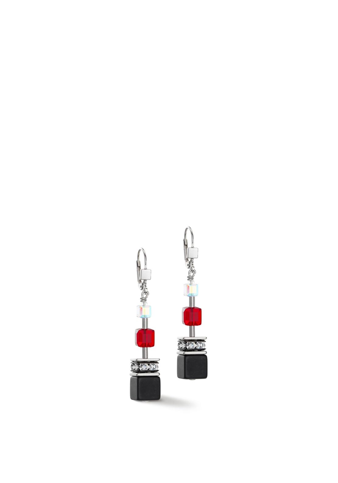 Coeur De Lion Iconic Precious Geocube Earrings, Silver & Red