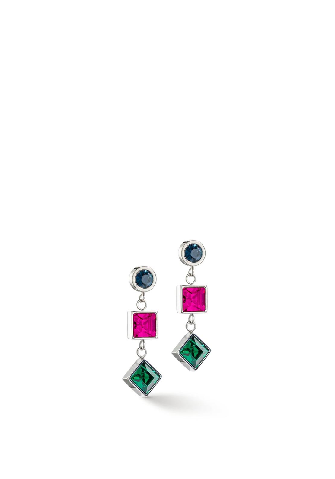 Coeur De Lion Brilliant Square Pendant Earrings, Multi