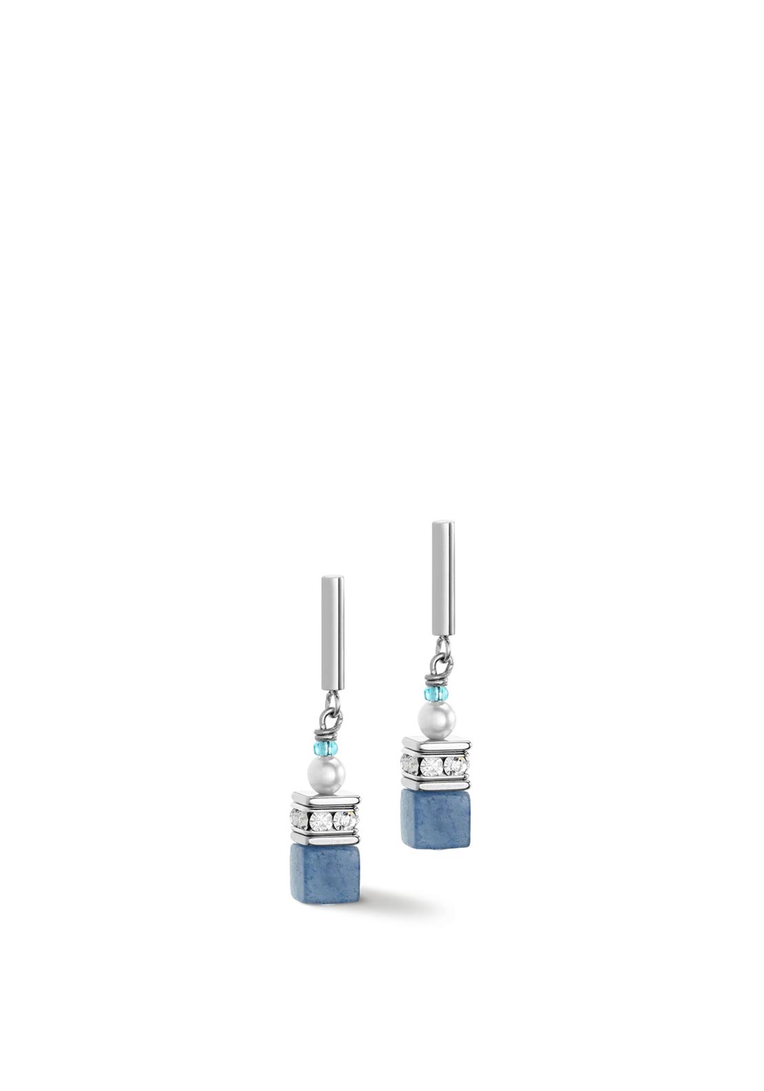 Coeur De Lion Geocube Pearl Fusion Earrings, Silver & Blue