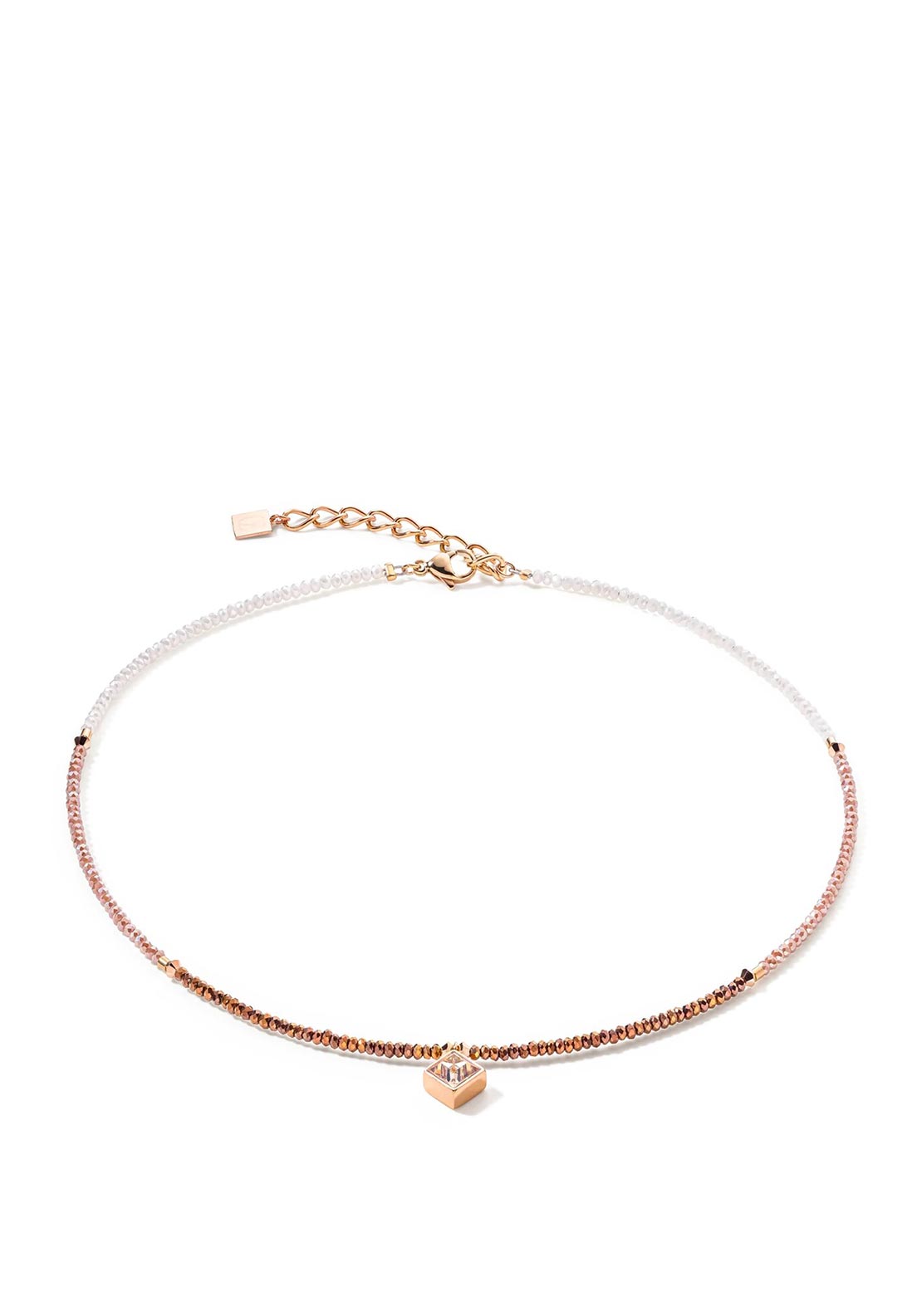 Coeur De Lion Brilliant Square Necklace, Rose Gold & Beige