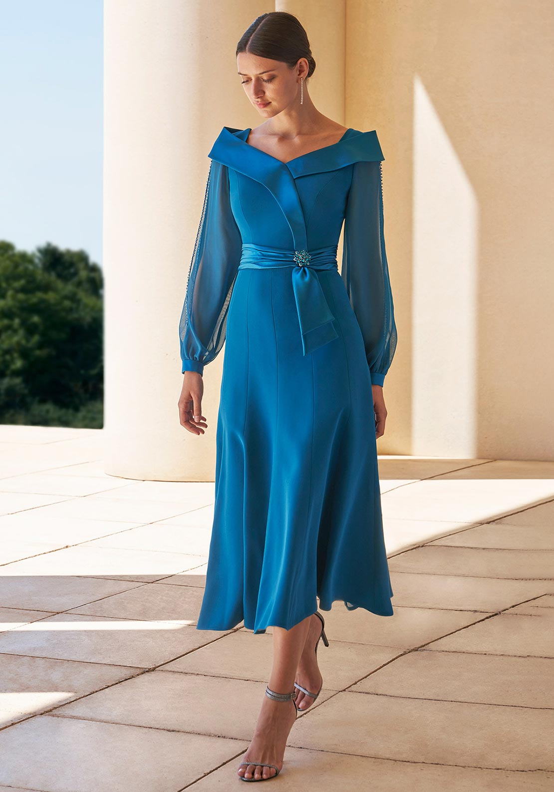Couture Club Off the Shoulder Boat Neck Dress, Petrol