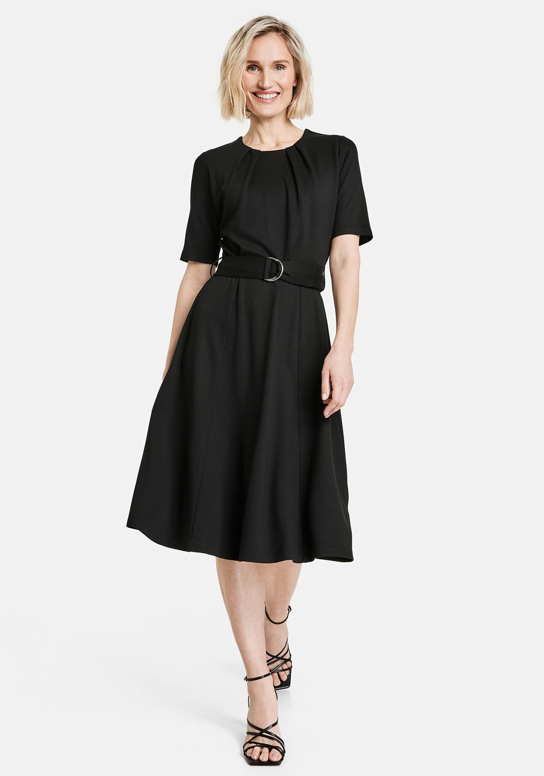 Gerry Weber Belted Waist A-Line Midi Dress, Black McElhinneys