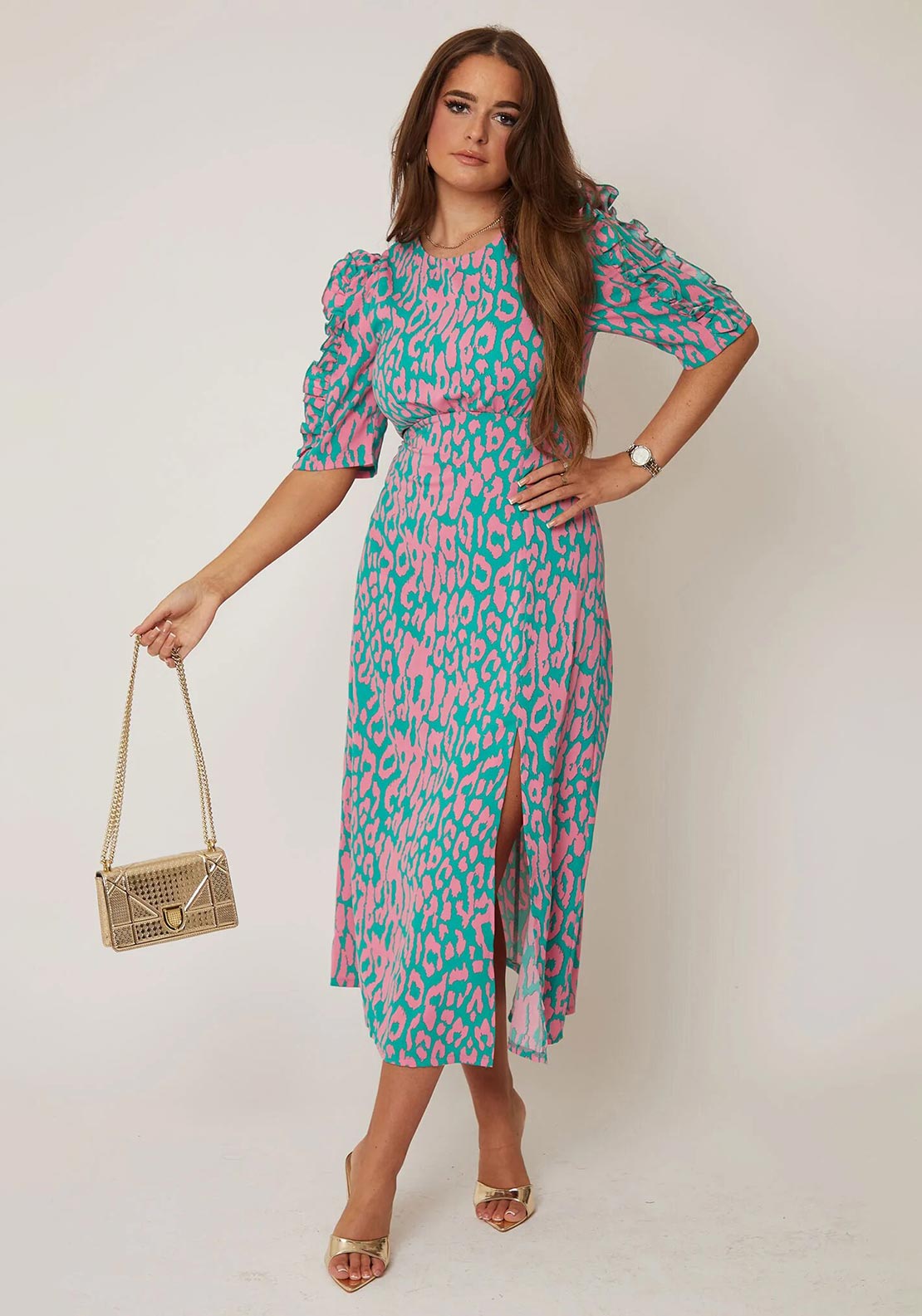 Girl in Mind Samira Animal Print Dress, Pink & Turquoise Girl in Mind Samira Animal Print Dress, Pink & Turquoise