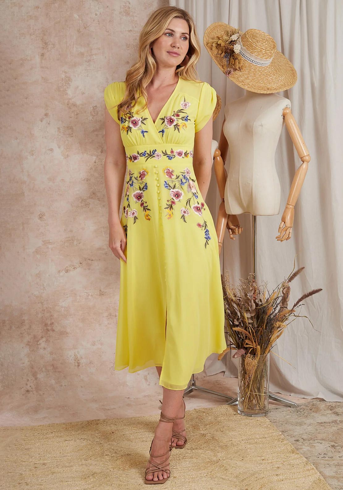 Hope & Ivy Belle Floral Embroidery Dress, Yellow - McElhinneys Hope & Ivy Belle Floral Embroidery Dress, Yellow - McElhinneys