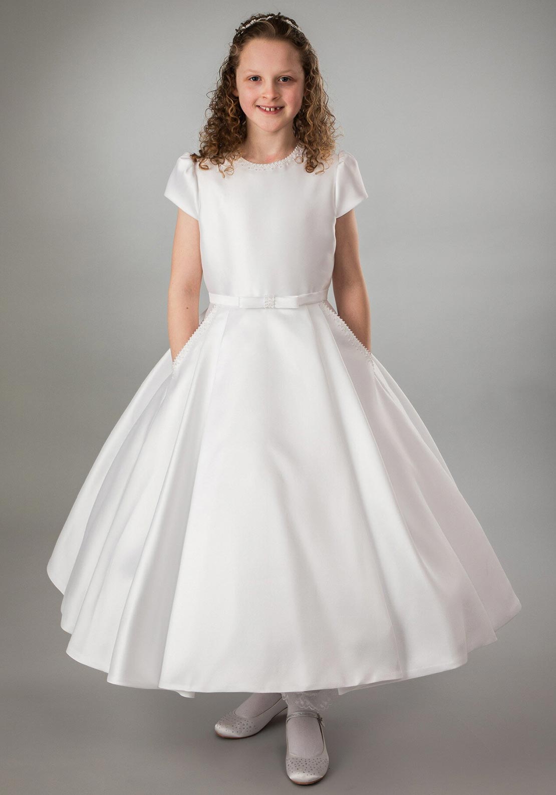 Paula's Communion Girls White Communion Dress:- PJ04