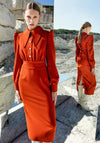 Kameya Pointed Collar Midi Pencil Dress, Burnt Orange