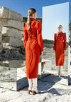 Kameya Pointed Collar Midi Pencil Dress, Burnt Orange