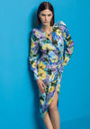 Kameya Floral Faux Wrap Dress, Blue Multi