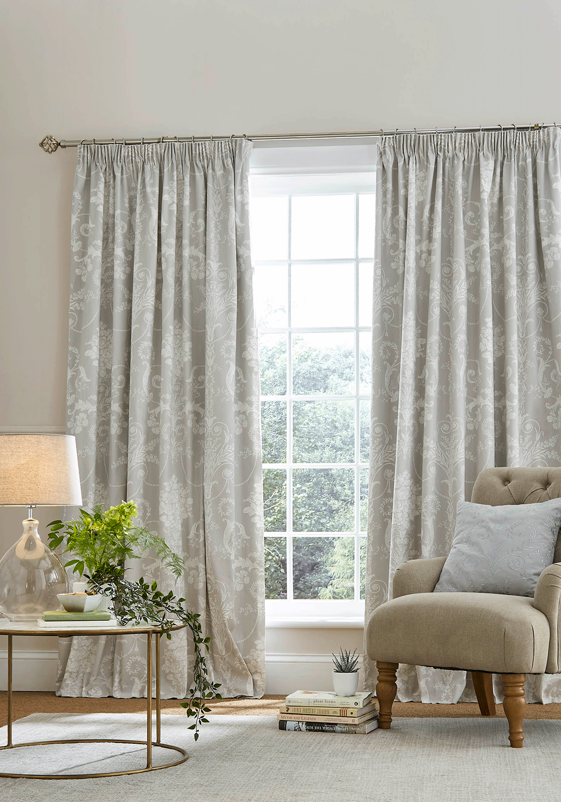 Laura Ashley Josette Fully Lined Blackout Pencil Pleat Curtains, Steel