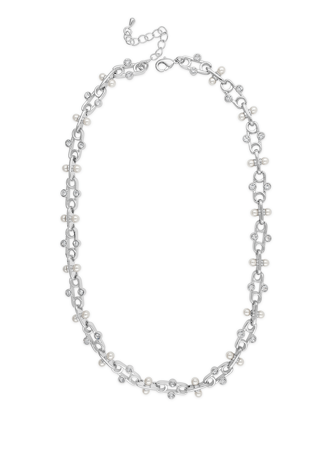 Absolute Interlocking Pearl and Diamante Necklace, Silver