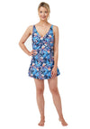 Oyster Bay Capri Floral Print Classic Skirted Swimsuit, Blue