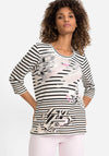 Olsen Striped Pattern Print T-Shirt, Black & White Multi