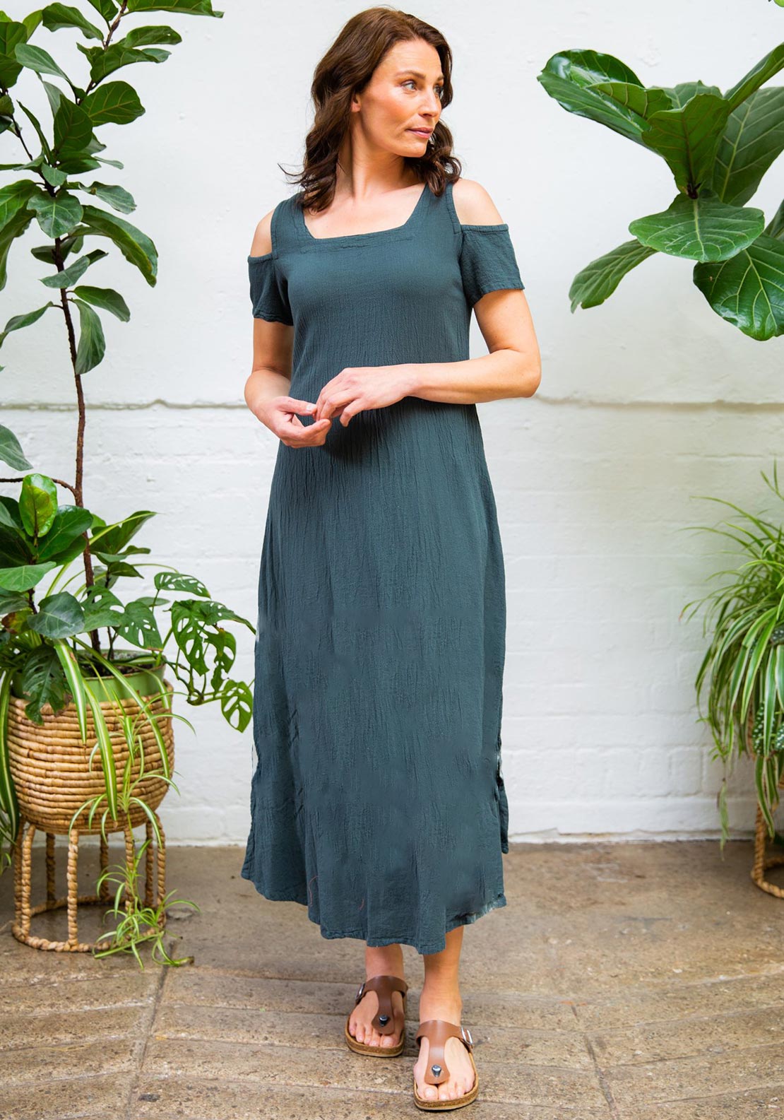 One Life Dana Cold Shoulder Maxi Dress, Juniper - McElhinneys