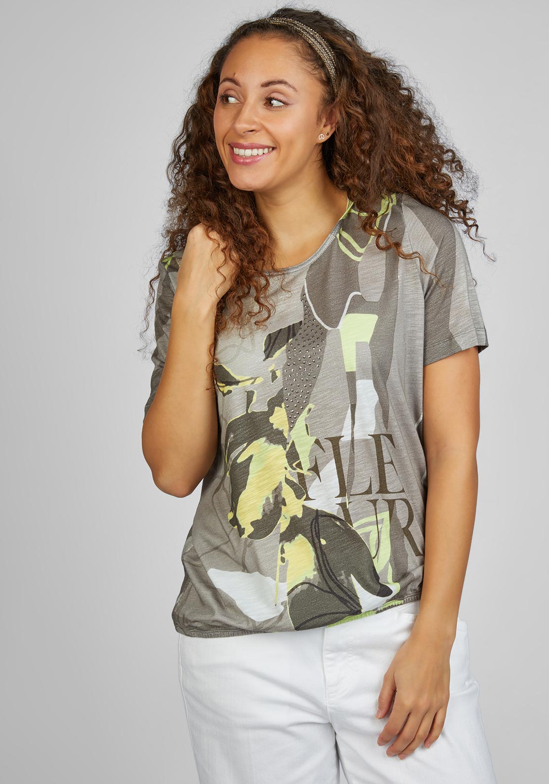 Rabe Abstract Print T-Shirt, Khaki Multi - McElhinneys