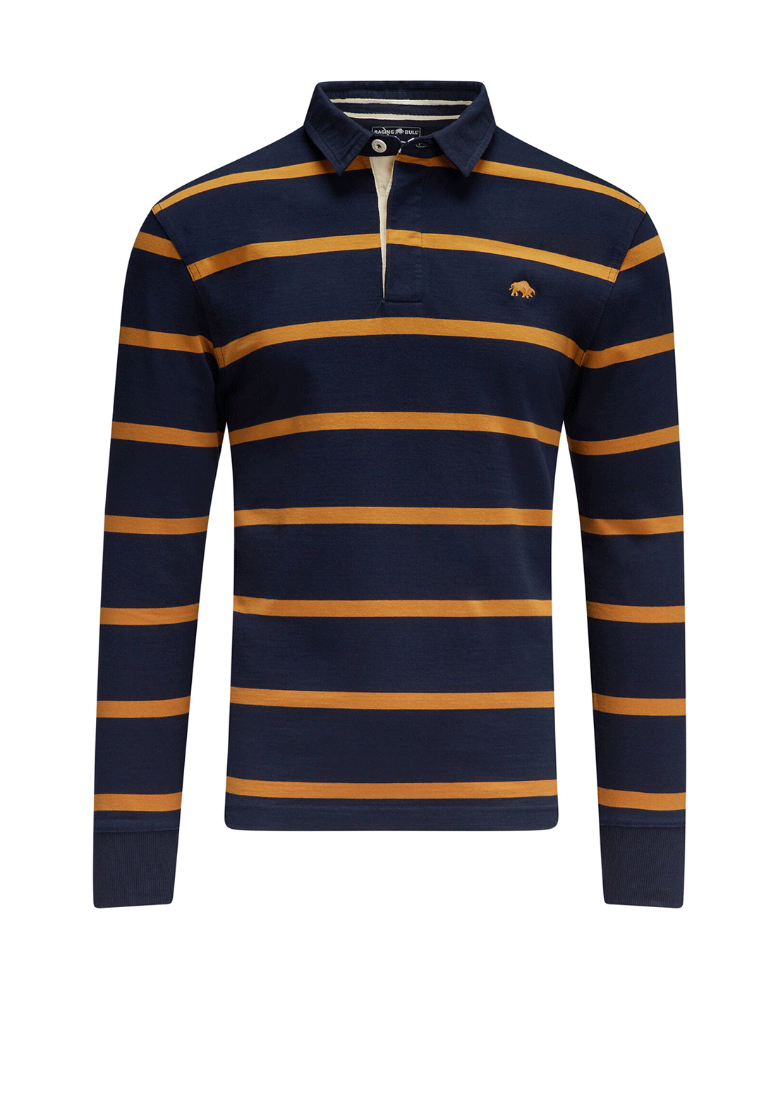 Raging Bull Stripe Rugby Shirt, Navy \u0026 Mustard - McElhinneys