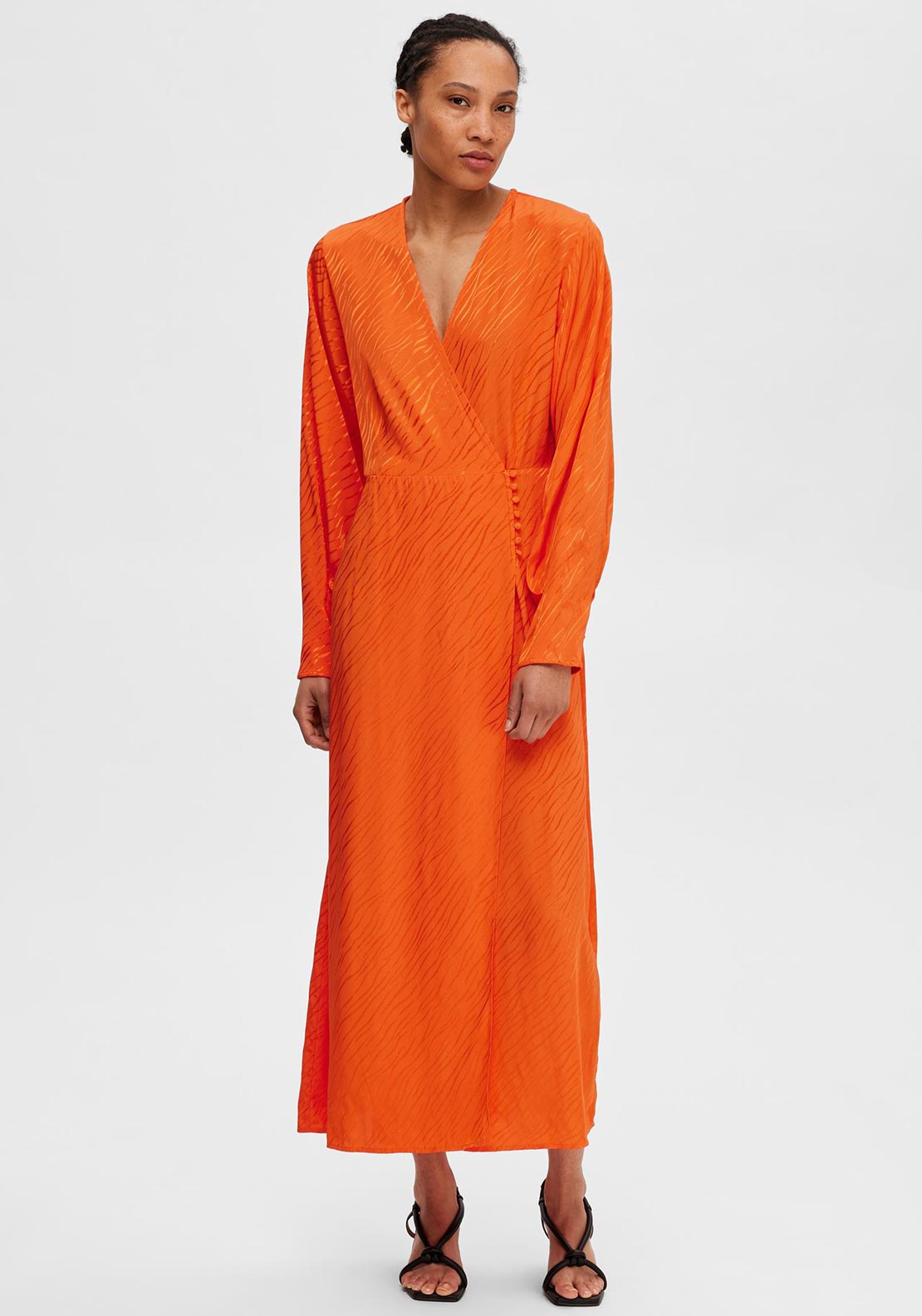 open lace back dress Selected Femme Abienne Satin Wrap Maxi Dress, Orangeade