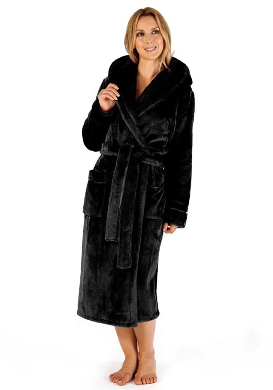 ladies black hooded dressing gown Slenderella Luxury Fleece Gown, Emerald Formal Dress