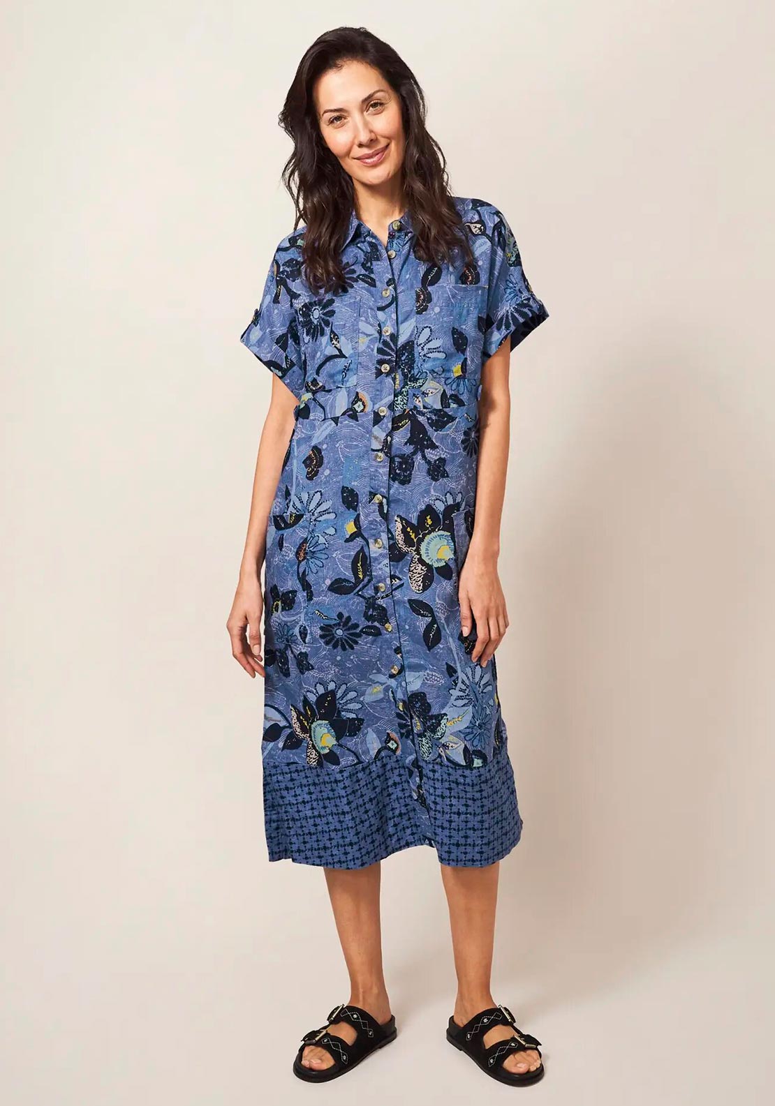 White Stuff Reno Floral Linen Shirt Dress, Blue - McElhinneys White Stuff Reno Floral Linen Shirt Dress, Blue - McElhinneys