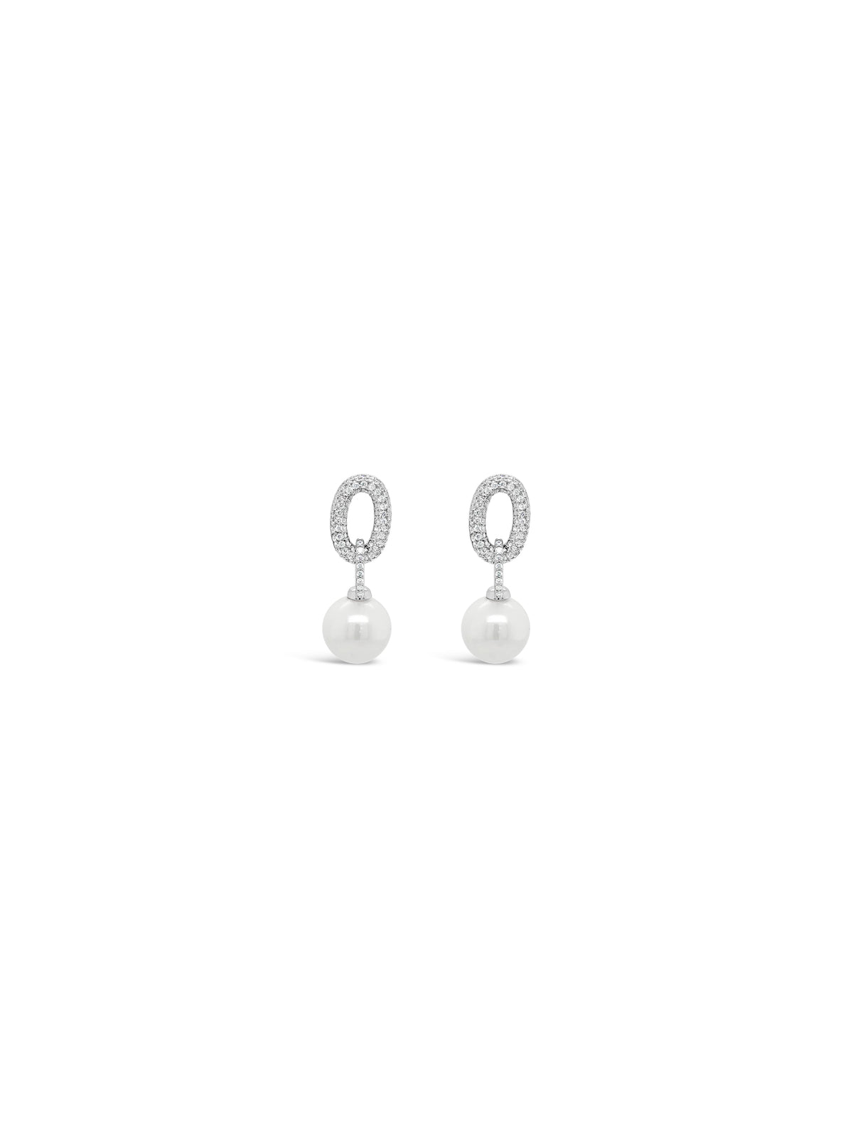 Absolute Diamante Interlinking Oval Drop with Pearl Earrings, Silver