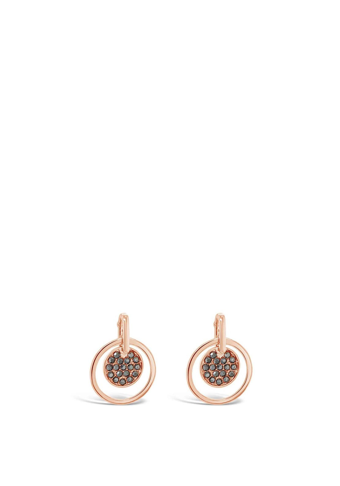 Absolute Rose Gold Black Diamante Disk Drop Earrings