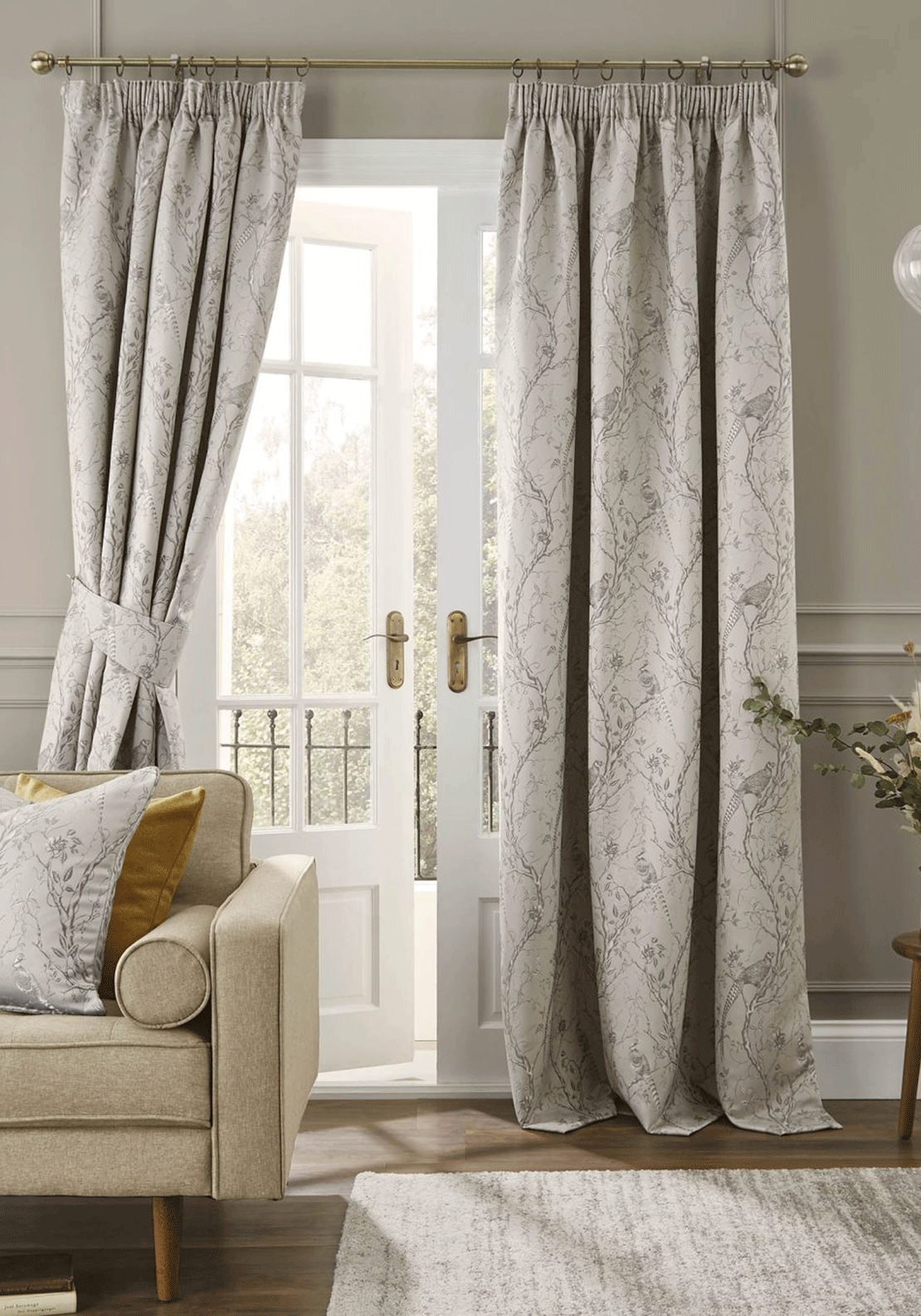 Ashley Wilde Ashridge Fully Lined Blackout Pencil Pleat Curtains, Oyster