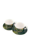 Ansley Peacock Feather Set of 2 Cappuccino Cup & Saucer, Green Multi