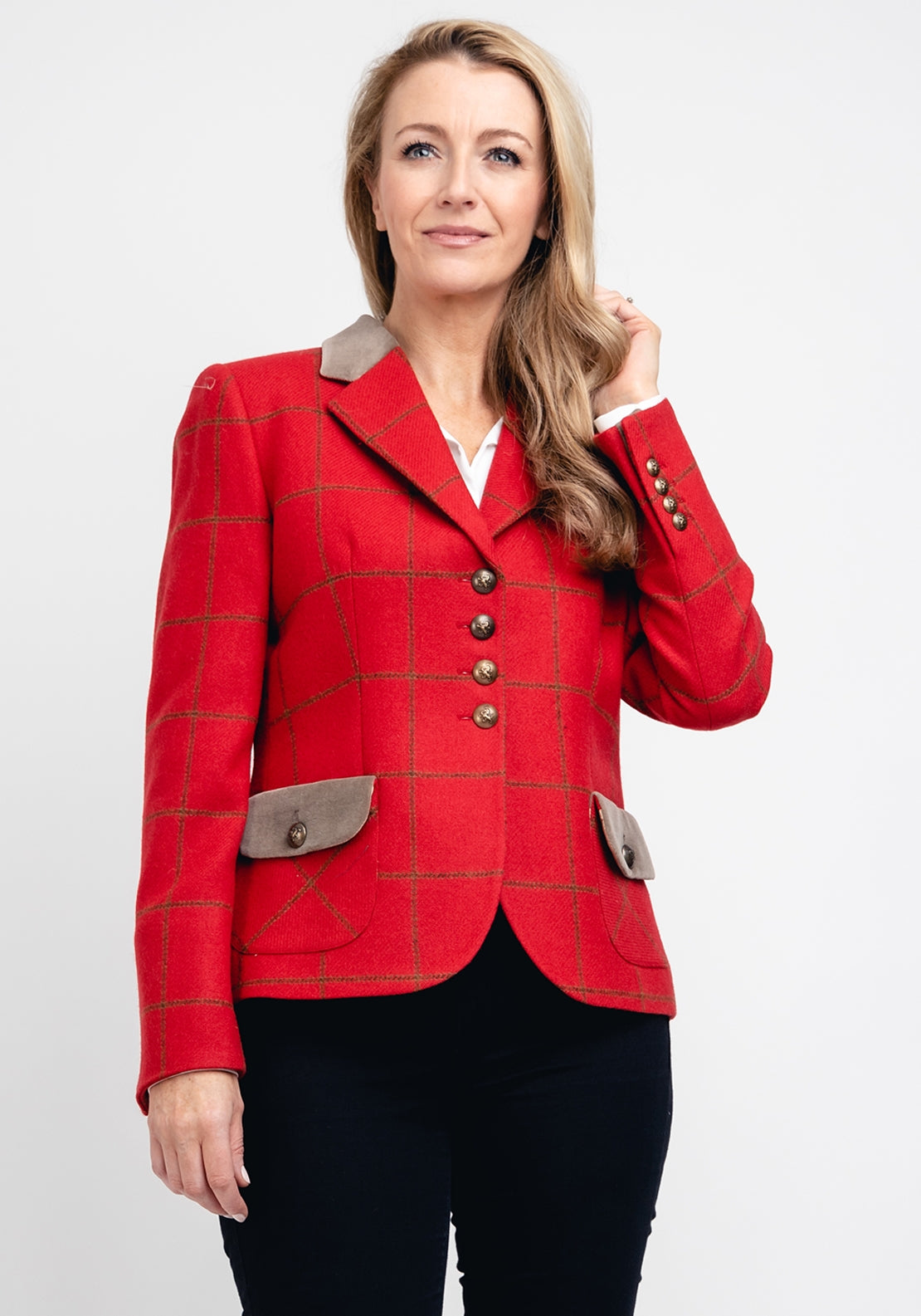 Bariloche Fringe Edging Tweed Brillo Blazer Red Brillo