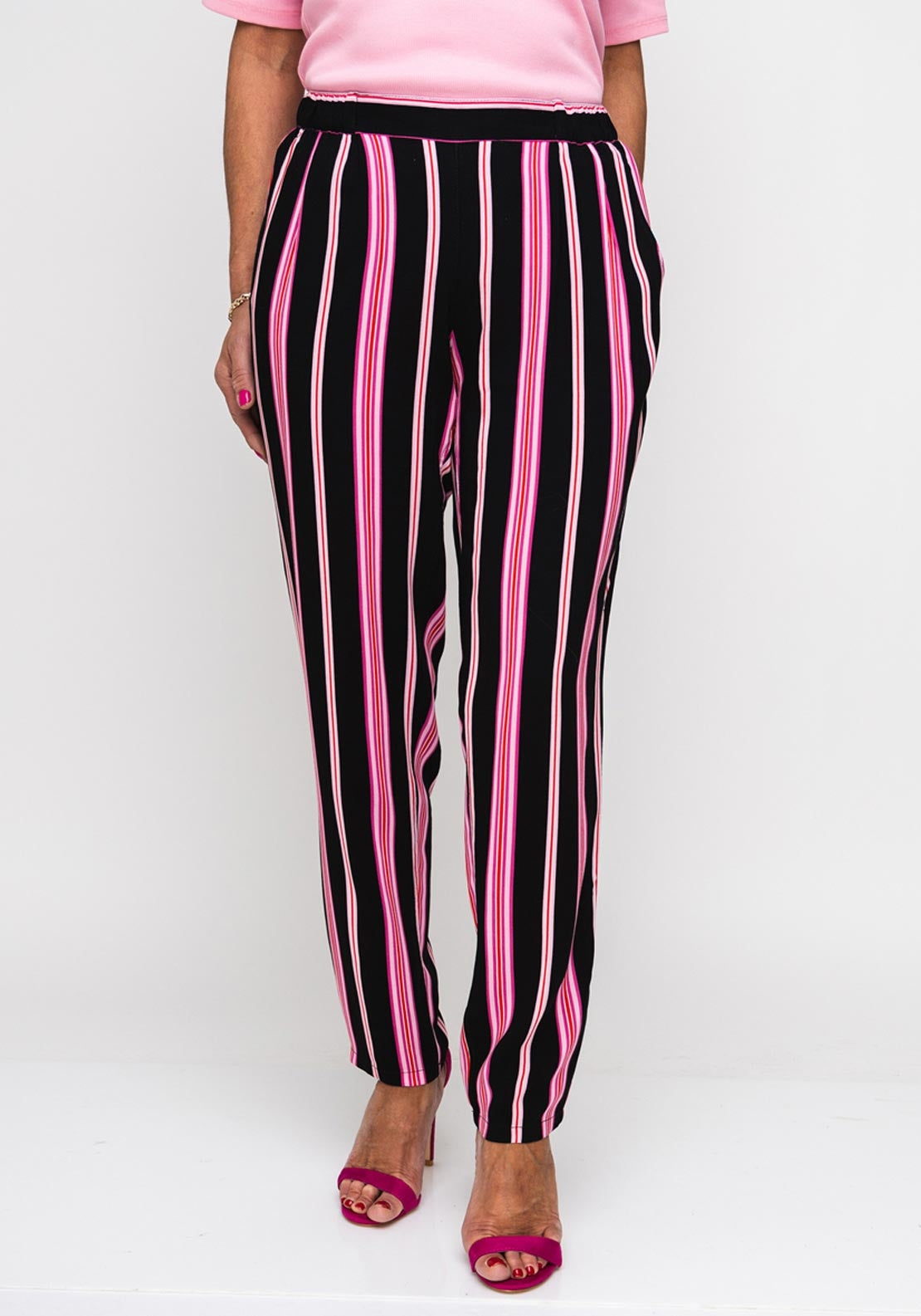 Sobriquette Groping itself Betty Barclay Striped Trousers, Black & Pink - McElhinneys