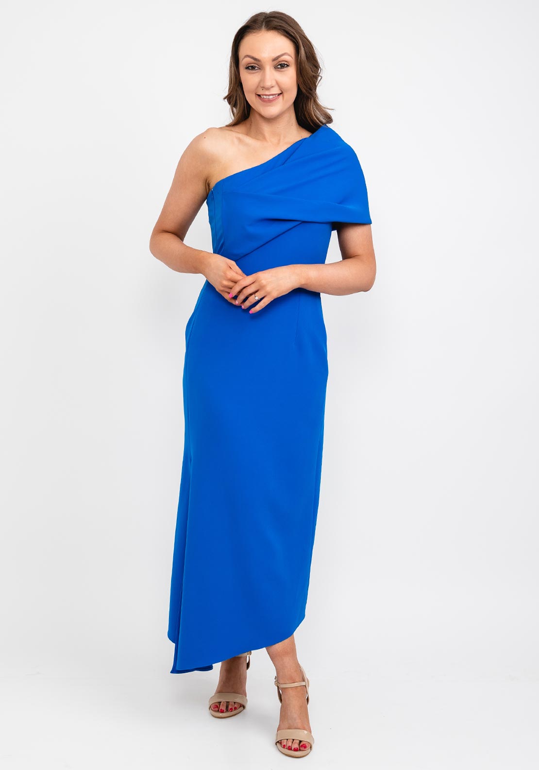 Caroline Kilkenny Vickie Drape Shoulder Maxi Dress, Blue - McElhinneys Caroline Kilkenny Vickie Drape Shoulder Maxi Dress, Blue - McElhinneys