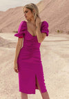 Cayro Puff Sleeve Ruched Midi Dress, Purple