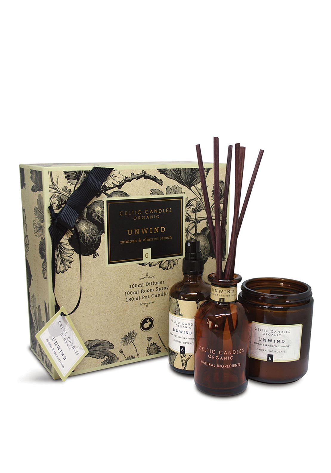 Celtic Candles Organic Unwind Mimosa & Charred Lemon Gift Set