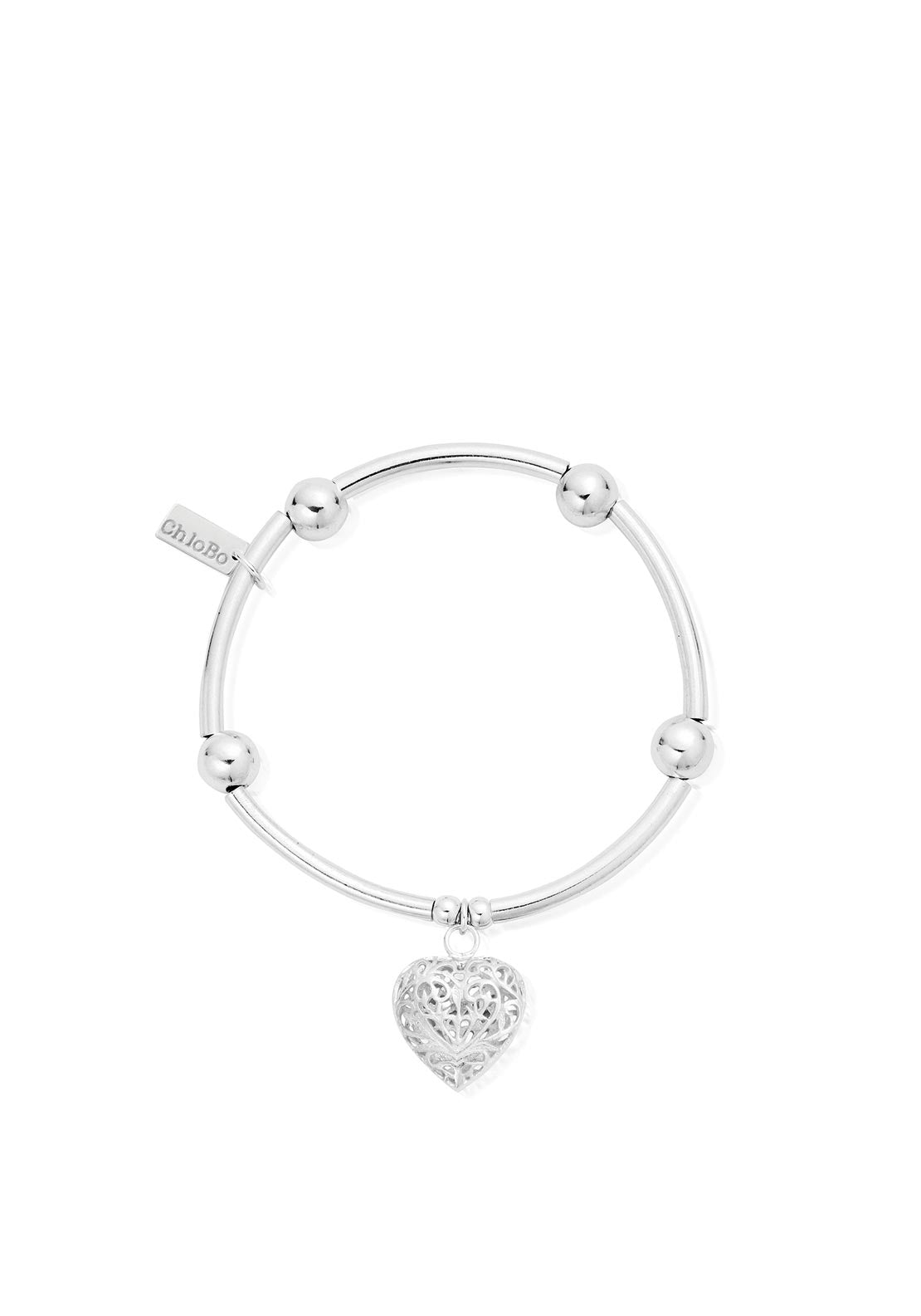 ChloBo Noodle Ball Filigree Heart Bracelet, Silver