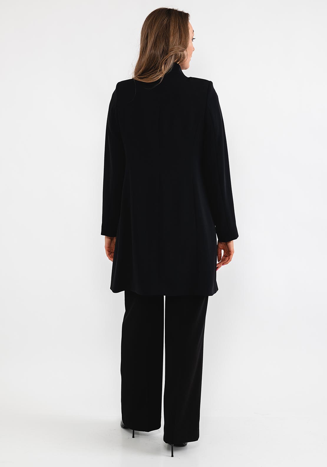 Christina Felix Swarovski Shoulder Mid Length Coat, Black